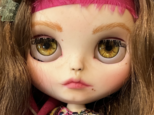 Custom Blythe Doll – Paisley – OOAK – comes with carrier , two sets of hand made clothes, and many extras
